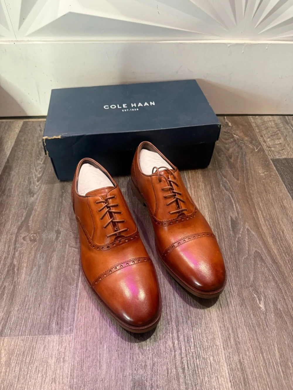 Cole haan Mens Harmon grand cap Oxford in British tan • 8.5